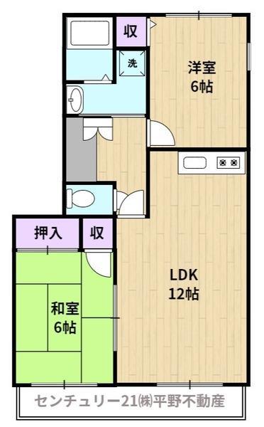サンハイツ小森野C棟(2LDK/2階)の間取り写真