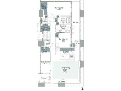 アイランドシティオーシャン&フォレストタワーレジデンスイースト棟(3LDK/45階)の間取り写真