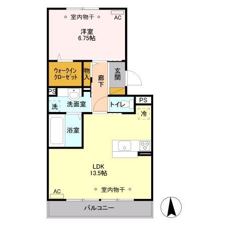 バンブーハイム(1LDK/2階)の間取り写真