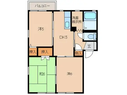 グリーンフル狐島(3DK/2階)の間取り写真