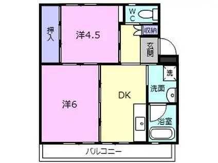 ビレッジハウス名張1号棟(2DK/3階)の間取り写真