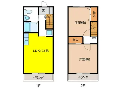 R・ハウス仏生寺(2LDK/2階)の間取り写真