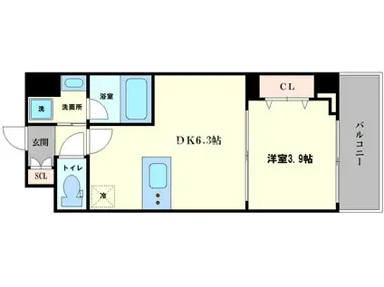 ヴィーナス今里(1DK/8階)の間取り写真