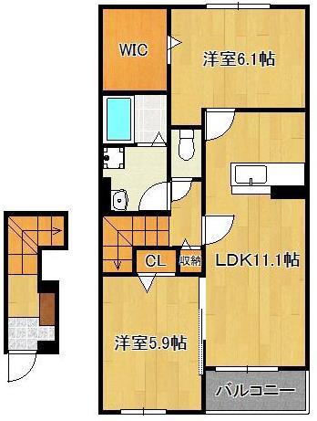 ティーダ水巻 B(2LDK/2階)の間取り写真