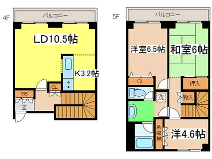 芦野マンション 2号棟(3LDK/4階)の間取り写真