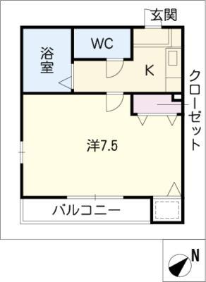 エクセラン柏森(1K/2階)の間取り写真