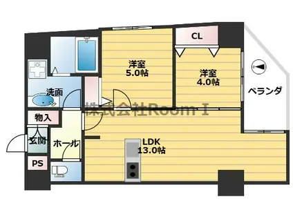 グラシア堺筋本町(2LDK/4階)の間取り写真