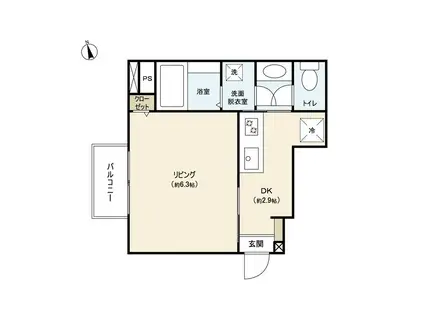 AZUL黒松(1K/1階)の間取り写真