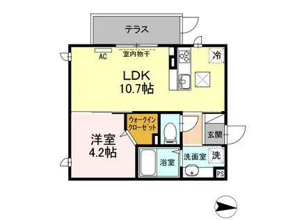 ファミールSHOWII B棟(1LDK/1階)の間取り写真