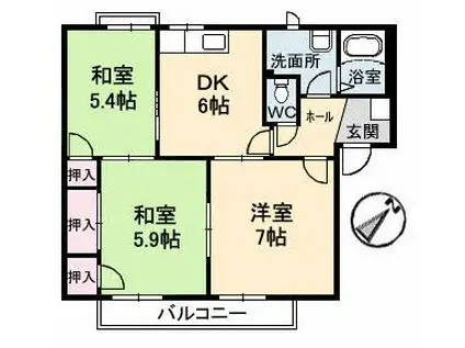 フレグランス塚本 A棟(3DK/2階)の間取り写真