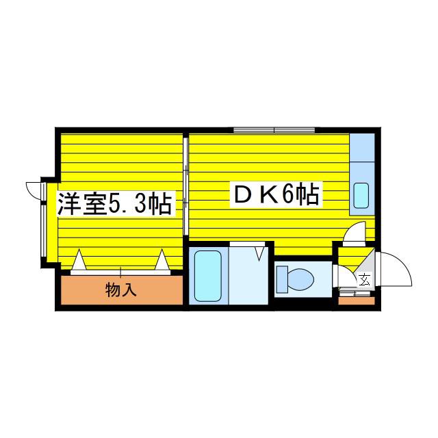 ピクシー元町(1DK/2階)の間取り写真