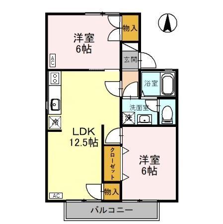 セラヴィー高尾台A(2LDK/2階)の間取り写真