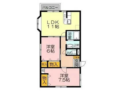 アイリス・クシマB棟(2LDK/1階)の間取り写真