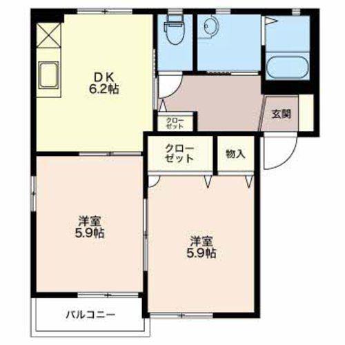 フォーブル直江II(2DK/1階)の間取り写真