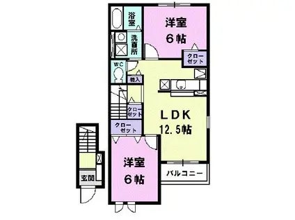 プラシード・旭(2LDK/2階)の間取り写真