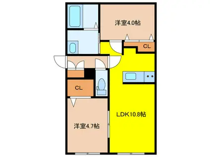 センチュリー日の出(2LDK/4階)の間取り写真
