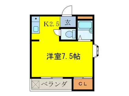 トリヴェール唐国(1K/3階)の間取り写真