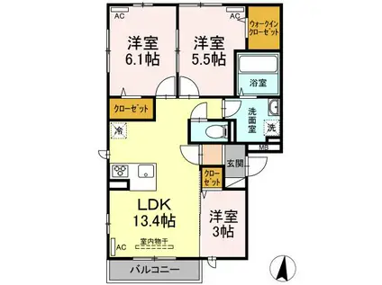 カポック(3LDK/1階)の間取り写真