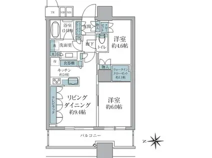 パークシティ大崎 ザ タワー(2LDK/22階)の間取り写真