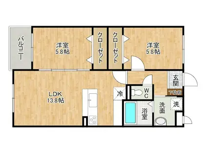 KIRA HIAGARI(2LDK/2階)の間取り写真