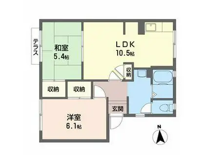 ガーデンハイツ箕島(2LDK/1階)の間取り写真