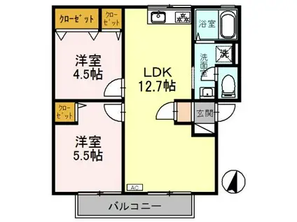 ブランミュール(2LDK/2階)の間取り写真