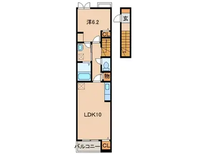 リヴェール(1LDK/2階)の間取り写真