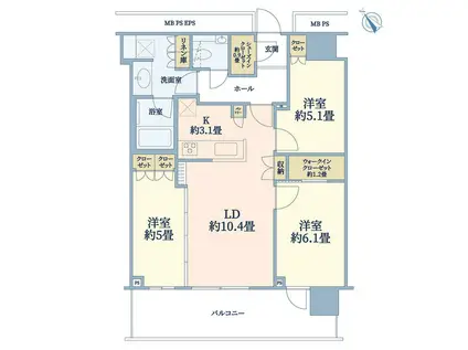 コスギ サード アヴェニュー ザ・レジデンス(3LDK/20階)の間取り写真