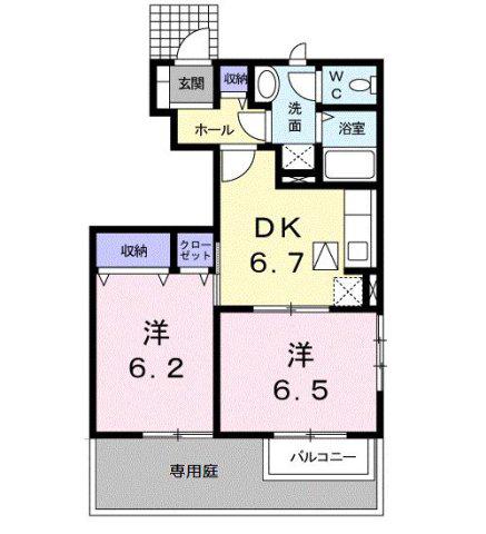 ニューハイツ冨士A(2DK/1階)の間取り写真