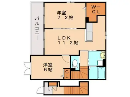 グランベルワダ II(2LDK/2階)の間取り写真