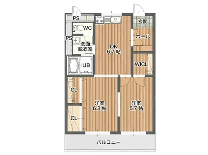 グランシャルム(2DK/2階)の間取り写真