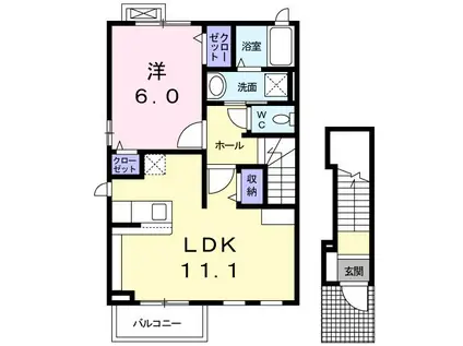 フラット岡芹(1LDK/2階)の間取り写真