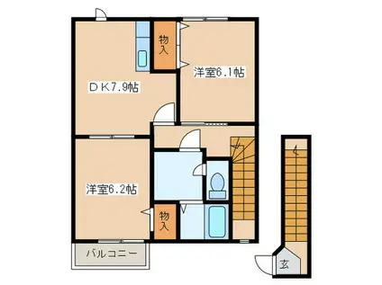 シャト-DEマロン(2DK/2階)の間取り写真