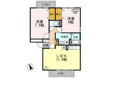 マンマミーヤA棟(2LDK/2階)の間取り写真