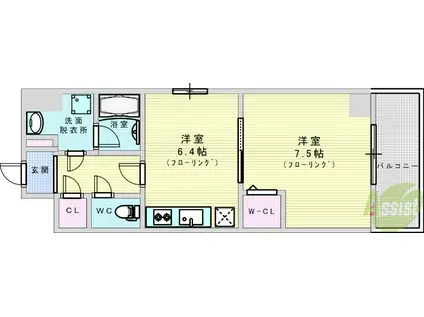 アクアスイート新大阪(1DK/9階)の間取り写真