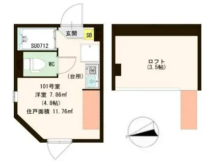 カトレア南長崎(ワンルーム/1階)の間取り写真