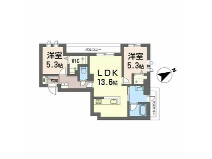 カーサ・アチェロ(2LDK/2階)の間取り写真