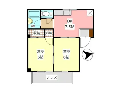 ドリーミーヒルズ長谷川(2DK/1階)の間取り写真