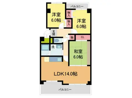 カーサ・ドゥ・テソロ(3LDK/3階)の間取り写真