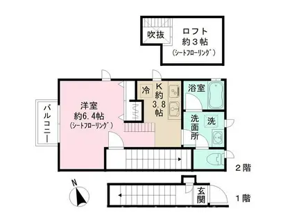 カーサ・アンダンテ(1K/2階)の間取り写真