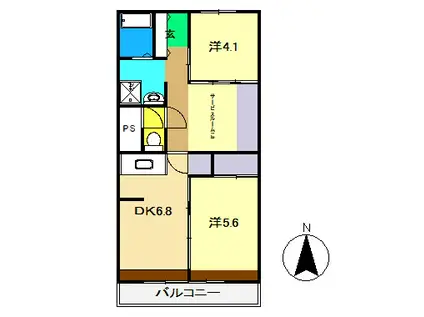 ヴィラナリー高知2号棟(2SDK/5階)の間取り写真