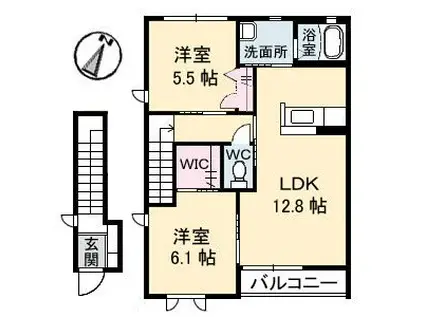 ガーデンクレスC棟(2LDK/2階)の間取り写真