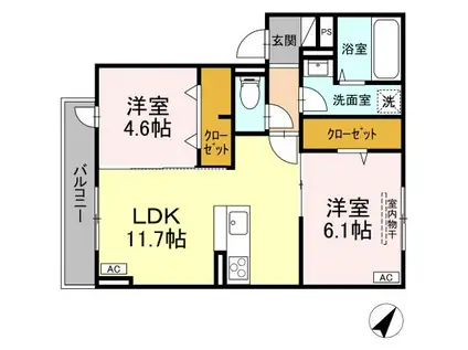 ディーレジデンス多治米東S(2LDK/2階)の間取り写真