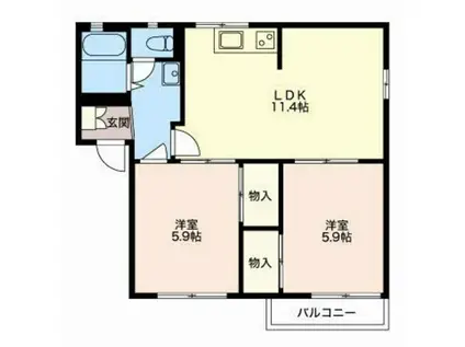 フレグランス若葉(2LDK/2階)の間取り写真