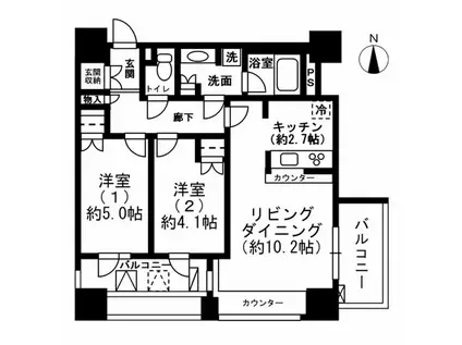レジディア市ヶ谷(2LDK/7階)の間取り写真