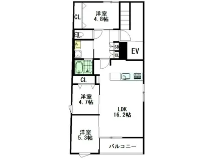 BEL AIR HOUSE(3LDK/3階)の間取り写真