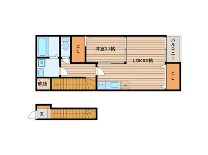 リエールI(1LDK/2階)の間取り写真