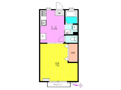 シティハイツII(1DK/2階)の間取り写真