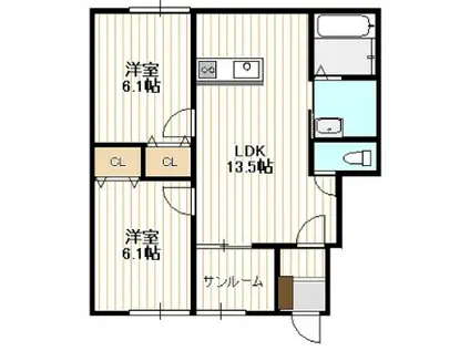 友田アパート(2LDK/1階)の間取り写真