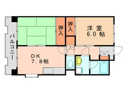ハイラーク山王(2DK/6階)の間取り写真